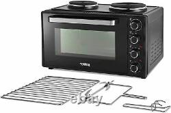 Tower T14045 42L Mini Oven with Hot Plates, 90 Min Timer, Black- brand new